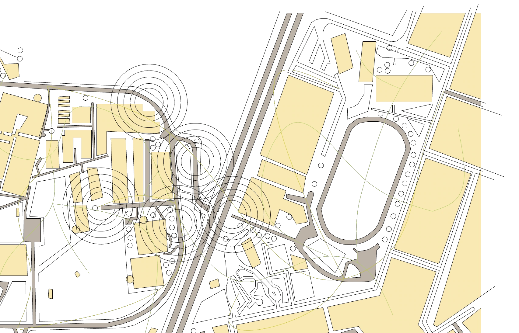Site as an environmental field. Movement, vegetation, water and sound are mapped before the pavilion takes form.