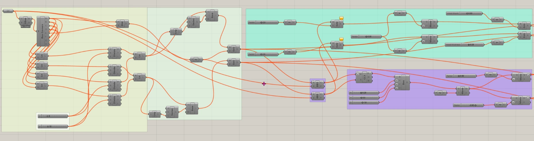 Parametric definition. The Grasshopper system keeps every geometric decision connected and adjustable.