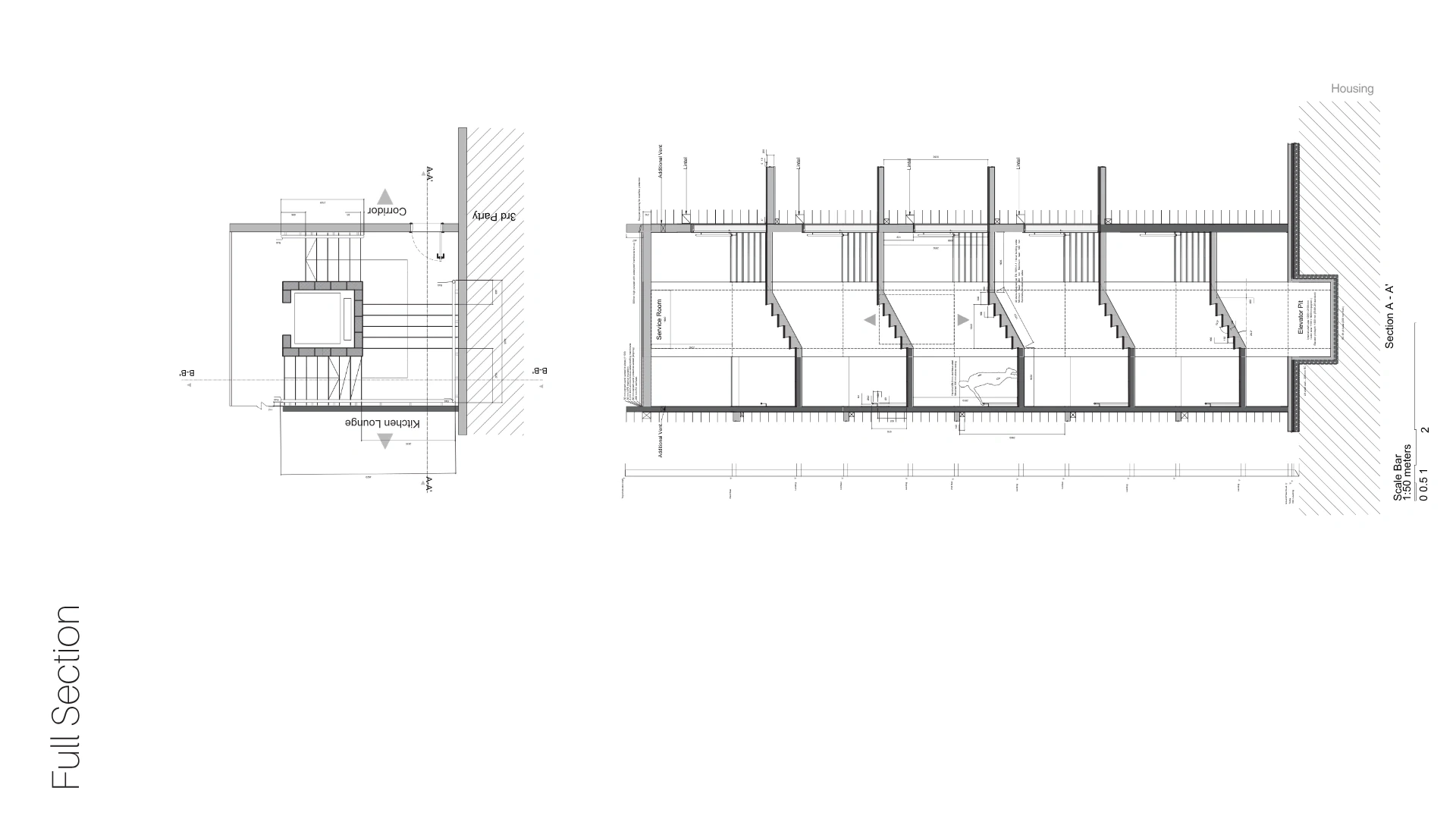 Detail. The architectural idea continues into the construction of the stair.
