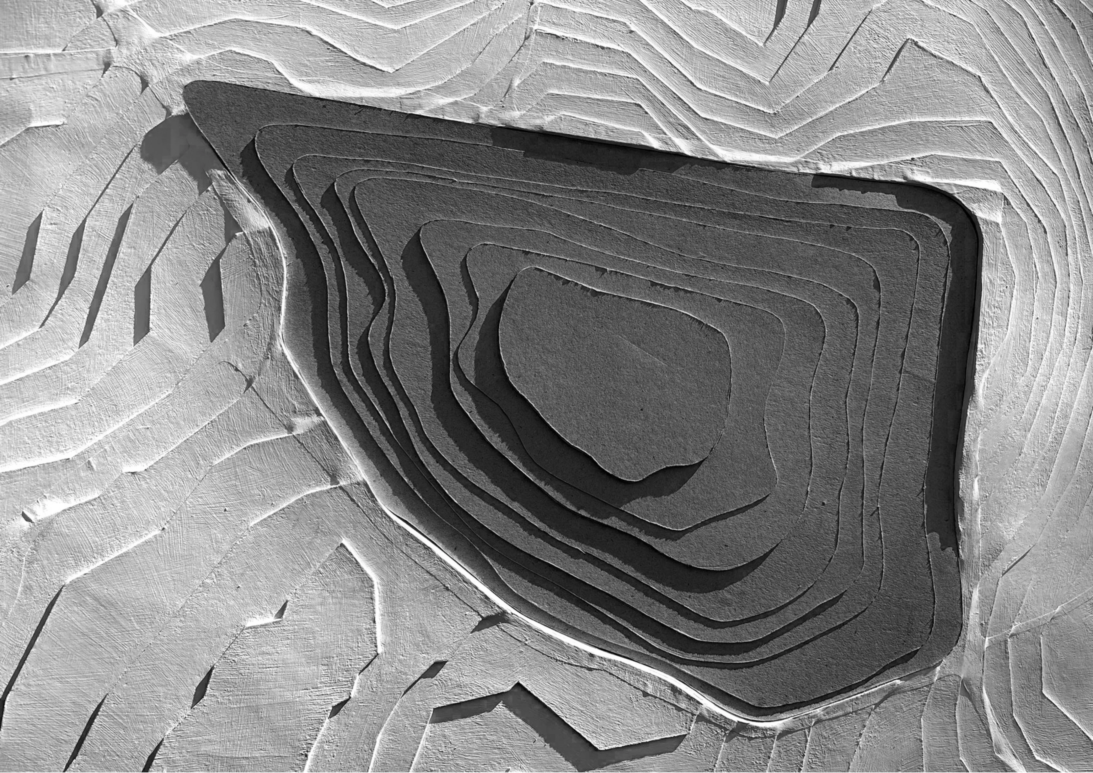 Topographic model. Contour becomes path; path becomes watershed.